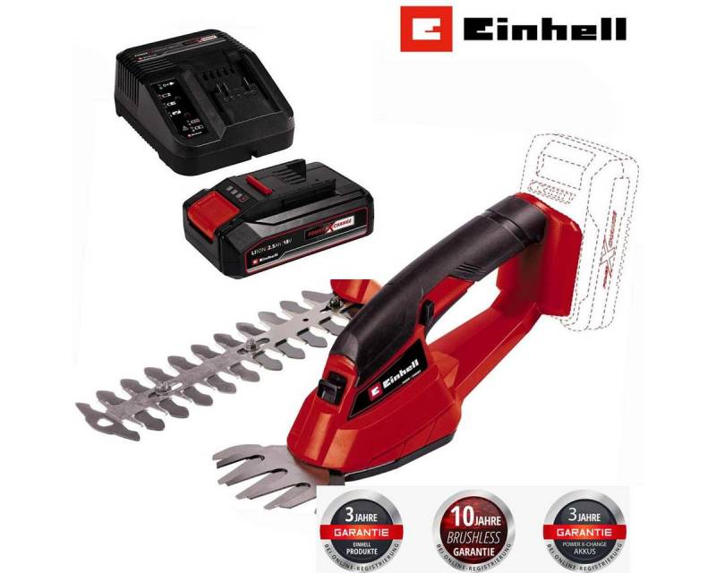 Einhell Akku-Gras- und Strauchscherenset Strauchschere GC-AGSS 18 Li- 18V mit 2.5 Ah Akku + Ladegerät von Einhell