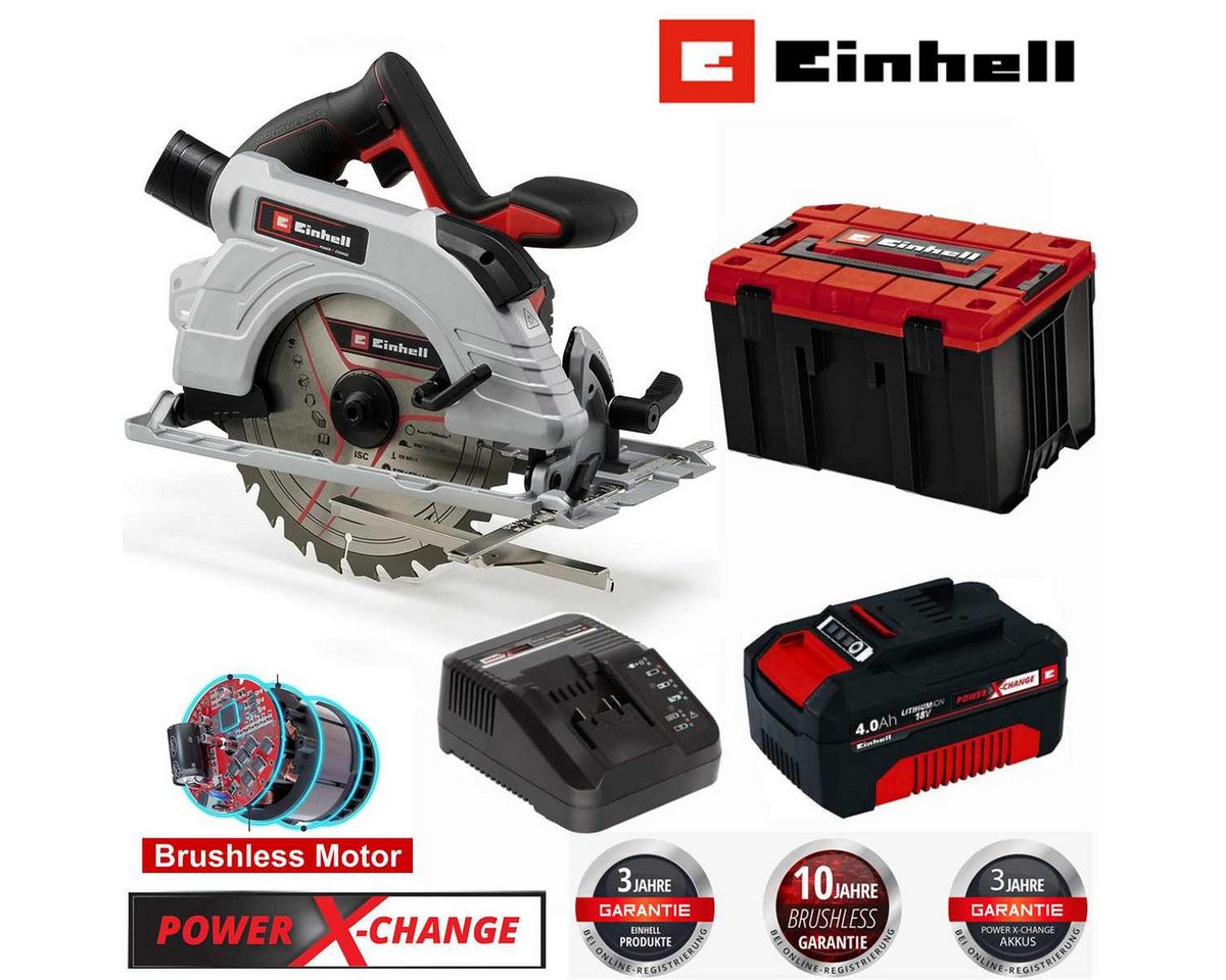 Einhell Akku-Handkreissäge Handkreissäge TP-CS 18/190 Li BL- 18V +Akku 4.0 Ah +Ladegerät + Koffer von Einhell