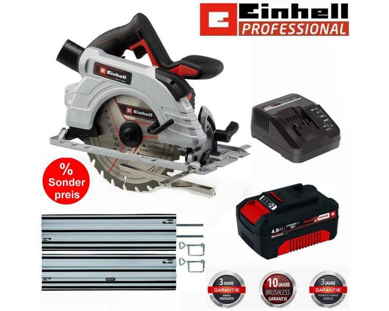 Einhell Akku-Handkreissäge Handkreissäge TP-CS 18/190 Li BL 18Vmit Akku 4.0 Ah Ladegerät Schiene von Einhell