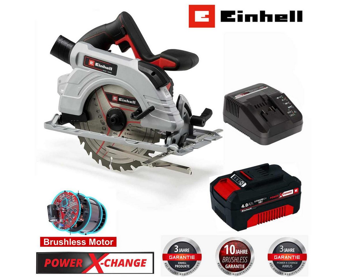 Einhell Akku-Handkreissäge Handkreissäge TP-CS 18/190 Li BL- 18Vmit Akku 4.0 Ah Ladegerät von Einhell