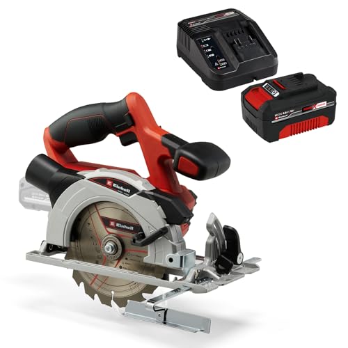 Einhell Akku-Handkreissäge TE-CS 18/150 Li Power X-Change (Lithium Ionen, Schnitttiefe + Neigungswinkel werkzeuglos einstellbar, LEDs, inkl. 4,0 Ah Akku und Ladegerät) von Einhell
