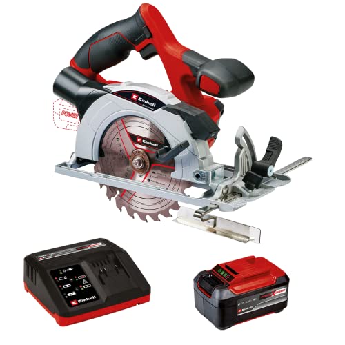 Einhell Akku-Handkreissäge TE-CS 18/150 Li Power X-Change (Lithium Ionen, Schnitttiefe + Neigungswinkel werkzeuglos einstellbar, LEDs, inkl. 5,2 Ah Akku und Fastcharger) von Einhell