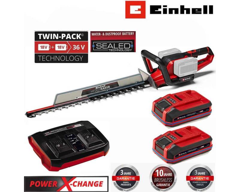 Einhell Akku-Heckenschere 36V Heckenschere GE-CH 36/65 2 x Sealed Akku 4.0 Ah + Twincharger von Einhell