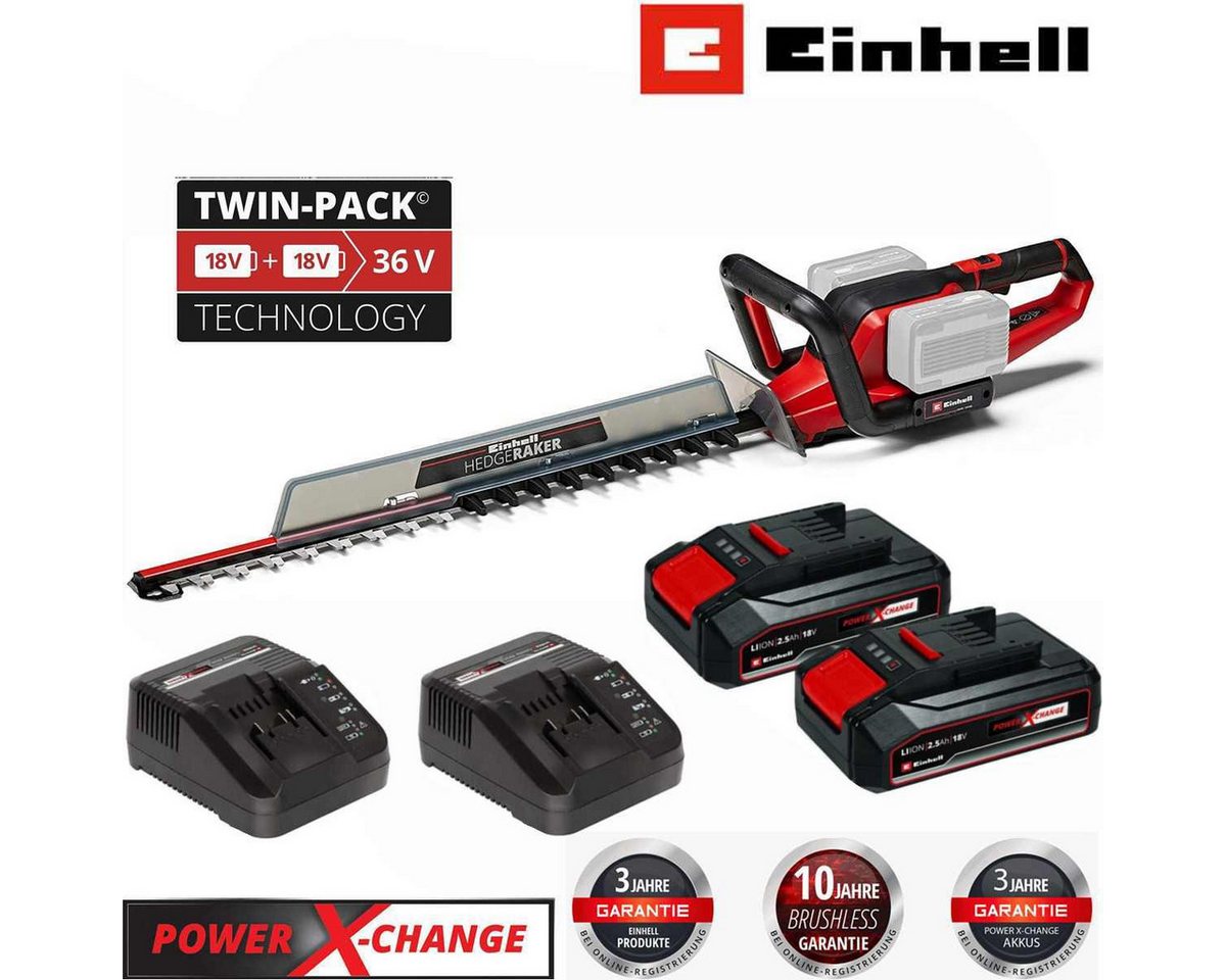 Einhell Akku-Heckenschere 36V Heckenschere GE-CH 36/65 - 2x Akku 2.5 Ah + 2x Ladegerät von Einhell