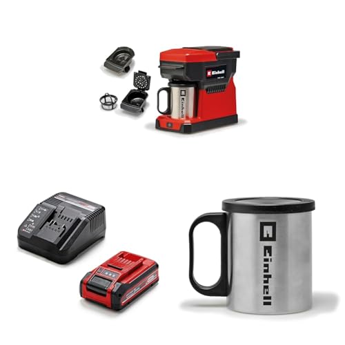 Einhell Akku-Kaffeemaschine TE-CF 18 Li Power X-Change (240 ml Wasserbehälter, für Filterkaffee & Kaffeepads, Tragegriff, inkl. 2x Kaffeetasse mit Deckel, inkl. 3,0 Ah PLUS Akku & Starter Kit) von Einhell