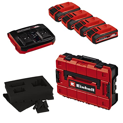 Einhell Akku-Koffer-Set 18 V Power X-Change – 2 Akkus + Ladegerät + Koffer (4X 3,0 Ah Plus Akkus, 1x Twincharger-Ladegerät mit Zwei Ladeplätzen, 1x E-Case Koffer mit Rasterschaumstoff) von Einhell