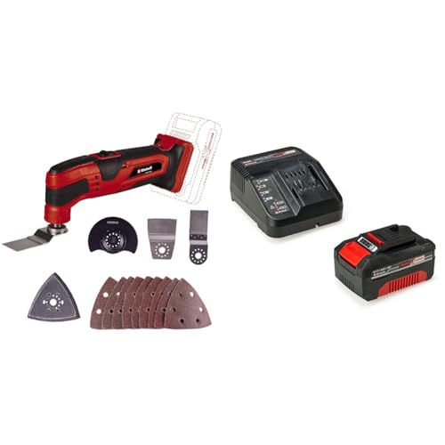 Einhell Akku Multifunktionswerkzeug Li-Solo Power X-Change + 4512042 Power X-Change Starter Kit Akku und Ladegerät, 18 V, 4,0 Ah Akku und Schnellladegerät von Einhell