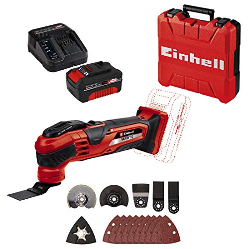 Einhell Akku-Multifunktionswerkzeug VARRITO Power X-Change (Li-Ion, 18V, 22000-40000 min^-1, Schnellspannverschluss, Werkzeugaufnahme 12-fach einstellbar, inkl. 4,0 Ah Akku und Ladegerät, E-Box S) von Einhell