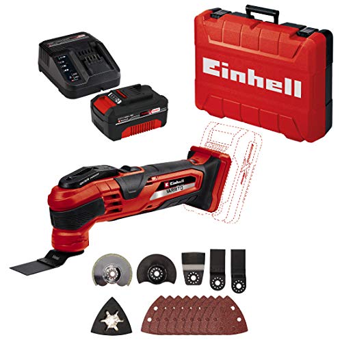 Einhell Akku-Multifunktionswerkzeug Varrito Power X-Change + Starter Kit Akku und Ladegerät Power X-Change + Koffer E-Box M55/40 für universelle Aufbewahrung von Werkzeug und Zubehör von Einhell