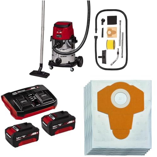 Einhell Akku-Nass-Trockensauger TE-VC 36/25 Li S Power X-Change (ECO/BOOST-Mode, 150 mbar Saugleistung, Edelstahlbehälter 25l, inkl. 2x 3,0Ah Akku´s & Twincharger, inkl. 5x Vliesbeutel) von Einhell
