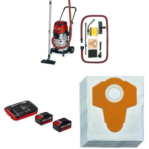 Einhell Akku-Nass-Trockensauger TE-VC 36/30 Li S Power X-Change (ECO/BOOST-Mode, Edelstahlbehälter 30 l, Blasanschluss, inkl. 2,5m hochbelastbarem Schlauch, inkl. 2x 4,0Ah Starter Kit, 5x Vliesbeutel) von Einhell