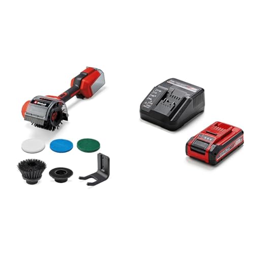 Einhell Akku-Oberflächenbürste PICOBELLA 18/90 Power X-Change (18 V, kabellose Reinigungsbürste, Spritzwasserschutz, inkl. 2x Bürste, 3x Reinigungspad, Wandhalterung, 3,0 Ah Plus Akku, Ladegerät) von Einhell