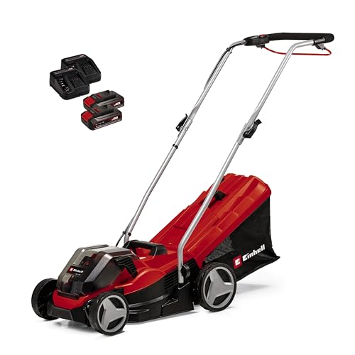 Einhell Akku-Rasenmäher GE-CM 36/33 Li Kit Power X-Change (36 V, 33cm Schnittbreite, bis 250 m², 30L Fangkorb, 25-65 mm Schnitthöhe, inkl. 2x 2,5 Ah Akkus + 2x Ladegeräte) von Einhell