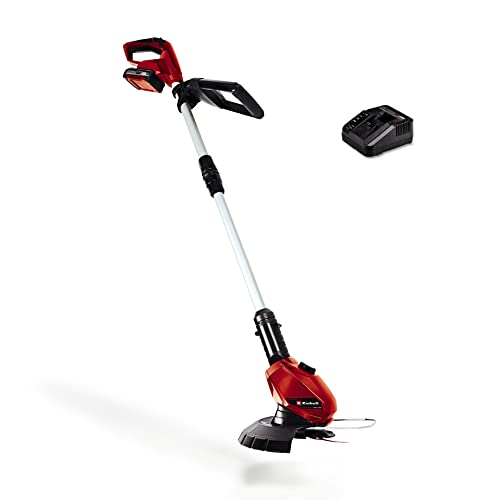 Einhell Akku-Rasentrimmer GE-CT 18 Li Kit Power X-Change (Li-Ion, 18V, Motorkopf drehbar, Flowerguard, inkl 20 Kunststoffmesser, inkl. 2,0Ah Akku und Ladegerät), Rot/Schwarz von Einhell