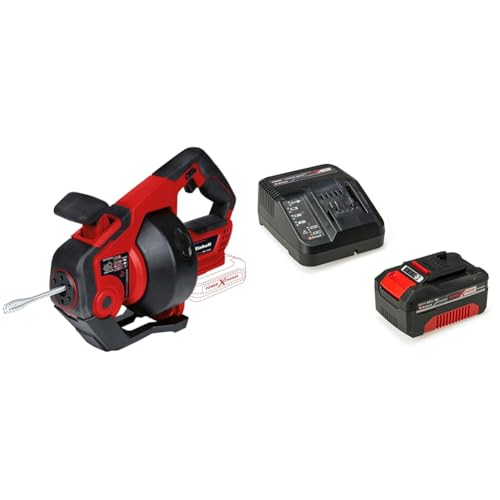 Einhell Akku-Rohrreiniger TE-DA 18/760 Li Kit Power X-Change (18 V, Li-Ion, 7,6 m lange Reinigungsspirale, geeignet für Rohrdurchmesser 16-55 mm, inkl. 4 Ah Akku und Ladegerät) von Einhell