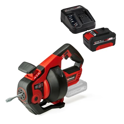 Einhell Akku-Rohrreiniger TE-DA 18/760 Li Kit Power X-Change (18 V, Li-Ion, 7,6 m lange Reinigungsspirale, geeignet für Rohrdurchmesser 16-55 mm, inkl. 4 Ah Akku und Ladegerät) von Einhell