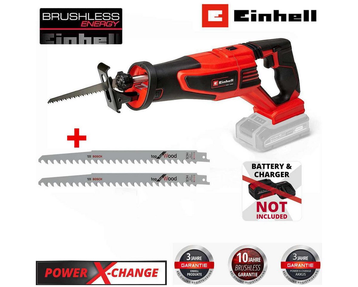 Einhell Akku-Säbelsäge Universalsäge TP-AP 18/28 Li BL-Solo 18 V, BL + 2 Bosch Sägeblätter von Einhell