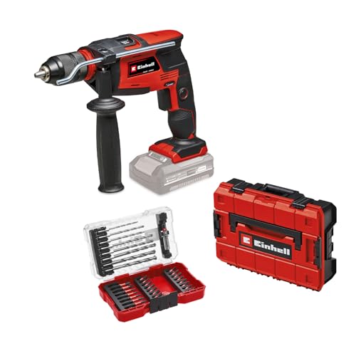 Einhell Akku-Schlagbohrmaschine TE-ID 18 Li-Solo Power X-Change (Bohr- und Schlagbohrfunktion, 13 mm max. Bohrleistung Beton, 13 mm Schnellspannbohrfutter, inkl. Bit- und Bohrer-Set, inkl.E-Case) von Einhell