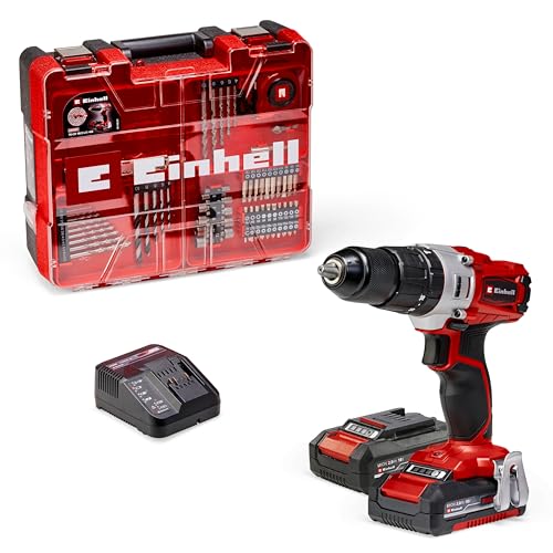 Einhell Akku-Schlagbohrschrauber TE-CD 18/2 Li-i +64 (2x2,0Ah) Power X-Change (Li-Ion, 18 V, 44 Nm, 2-Gang-Getriebe, inkl. 2x 2,0 Ah Akkus, Ladegerät, Koffer, 64-tlg. Zubehör-Set) von Einhell