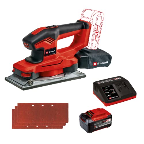 Einhell Akku-Schwingschleifer TE-OS 18/230 Li Power X-Change (Drehzahlelektronik, Micro-Klett, Fußplatte aus Aluminium, Staubfangsack, inkl. 3x Schleifpapier, inkl. 5,2 Ah Akku und Ladegerät) von Einhell