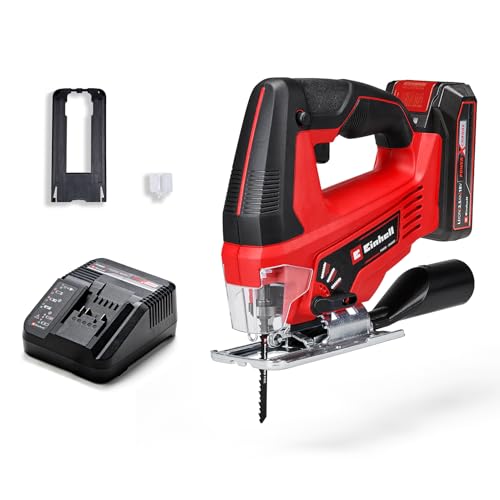 Einhell Akku-Stichsäge TC-JS 18/70 Li (1x 2,5 Ah) Power X-Change (18 V, 70 mm Schnitttiefe, werkzeugloser Sägeblattwechsel, Absaugadapter, inkl. 2,5 Ah Akku & Ladegerät, 1x Sägeblatt) von Einhell