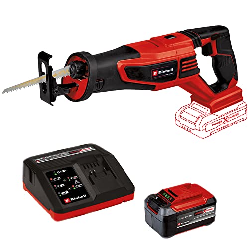 Einhell Akku-Universalsäge TE-AP 18/28 Li BL Power X-Change (Li-Ion, 18 V, 28 mm Hubhöhe, bürstenloser Motor, drehbarer Hauptgriff, Anti-Vibrations-Funktion, inkl. 5,2 Ah Akku und Fastcharger) von Einhell