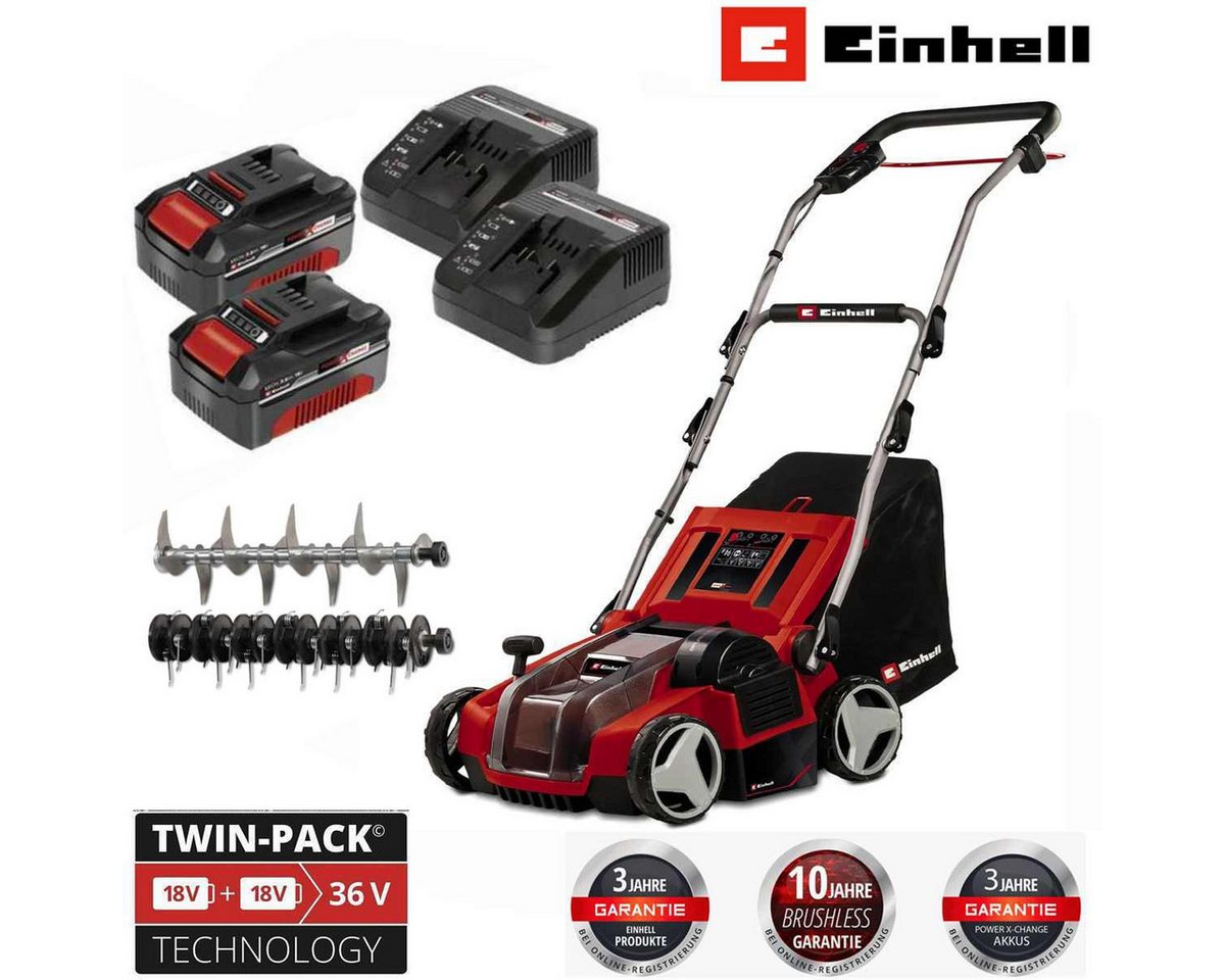 Einhell Akkurasenmäher Vertikutierer-Lüfter GE-SA 36/35 Li- 36V (2 x 18V) mit 2 x Akku 4.0 Ah von Einhell