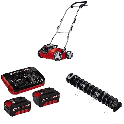 Einhell Akku-Vertikutierer-Lüfter GE-SC 35/1 Li Power X-Change (2x 18V, 35 cm Arbeitsbreite, bis 9 mm Arbeitstiefe, Brushless, inkl. 2x 3,0 Ah Akku, Twincharger und Ersatzlüfterwalze) von Einhell