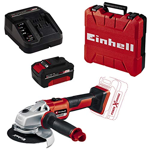 Einhell Akku-Winkelschleifer AXXIO Power X-Change (18 V, ohne Ladegerät und ohne Trennscheibe) + Starter Kit Akku und Ladegerät Power X-Change (4,0 Ah Akku und Schnellladegerät) + Koffer E-Box S35 von Einhell