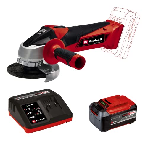 Einhell Akku-Winkelschleifer TC-AG 18/115 Li Power X-Change (Li-Ion, 18 V, max. Schnitttiefe 28 mm, Softstart, Wiederanlauf-/Überlastschutz, inkl. 5,2 Ah Akku und Ladegerät, ohne Trennscheibe) von Einhell