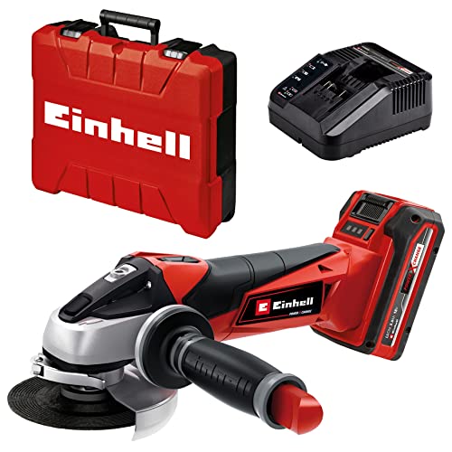 Einhell Akku-Winkelschleifer TE-AG 18/115 Li Kit Power X-Change (18 V, 115 mm Scheibendurchmesser, 28 mm Schnitttiefe, Softstart, ohne Trennscheibe, inkl. 3,0 Ah Akku und Ladegerät), Rot von Einhell