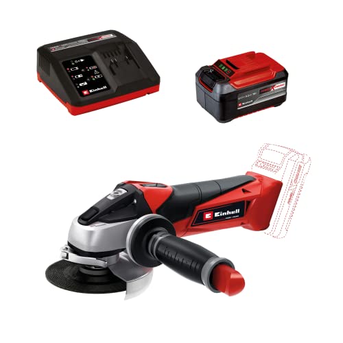 Einhell Akku-Winkelschleifer TE-AG 18/115 Li Power X-Change (Li-Ion, 18 V, 115 mm Scheibendurchmesser, Wiederanlauf-, Überlastschutz, ohne Trennscheibe, inkl. 5,2 Ah Akku und Ladegerät) von Einhell