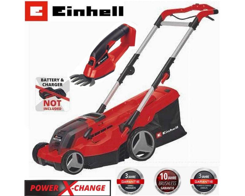 Einhell Akkurasenmäher Akku-Rasenmäher GE-CM 36/37 - 36V (2 x 18V) Solo + Grasschere von Einhell