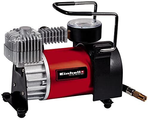 Einhell Auto Kompressor CC-AC 35/10 12 V (max. 8 bar, 35 l/min Abgabeleistung, Anschluss über Zigarettenanzünder, Manometer, inkl. 4 Zusatzadapter), Tragbar von Einhell