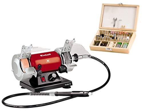 Einhell Doppelschleifer TH-XG 75 Kit (120 W, max. 9900 min-1, Ø75 x ø10 x 20 mm Schleifscheiben, Körnung K120 und K400, flexible Welle, inkl. 100-tlg. Zubehör-Set), Dunkelrot,schwarz,silber von Einhell