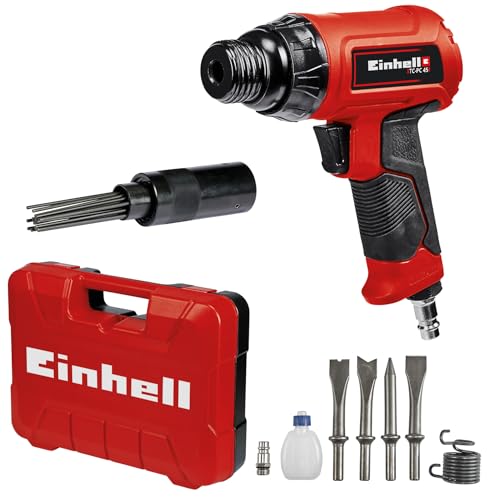 Einhell Druckluft-Meisselhammer TC-PC 45 Set (für Stein + Metall, inkl. 4-tlg. 120 mm Meißel-Set, Nadelentroster-Aufsatz, Ölfläschchen (ohne Inhalt), Stecknippel) von Einhell