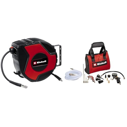 Einhell Druckluft-Schlauchtrommel TC-PH 150 (Schlauchlänge 15 m + 1,5 m Anschlussschlauch, Schlauchinnendurchmesser 9 mm, max. Betriebsdruck 16 bar, inkl. Wandhalterung und 15 tlg. Druckluftset) von Einhell