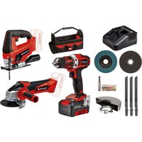 Einhell Elektrowerkzeug-Set "TE-TK 18/3 Li Kit (JS+CD+AG)" Set, 13 Stk. tlg. Akku-Bohrschrauber, -Winkelschleifer und -Stichsäge, Tasche von Einhell