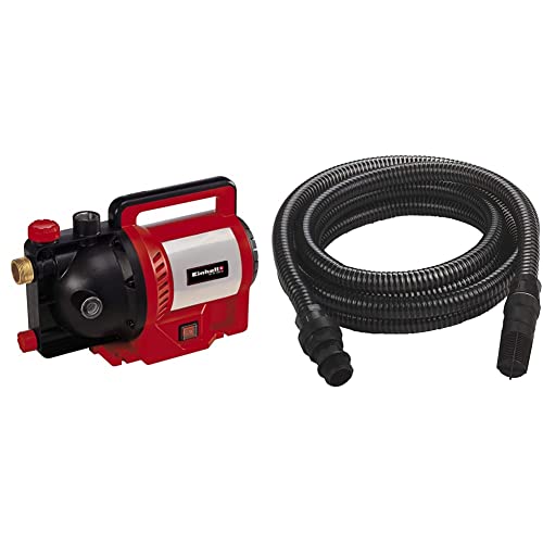 Einhell Gartenpumpe GC-GP 1250 N (1.200 W, max. 5000 L/h, max. Förderhöhe 50 m, Wasserfüllanzeige, Wassereinfüllöffnung /-ablassschraube) & Saugschlauch 4 m (Kunststoffanschluss 42 mm, 5-teilig) von Einhell