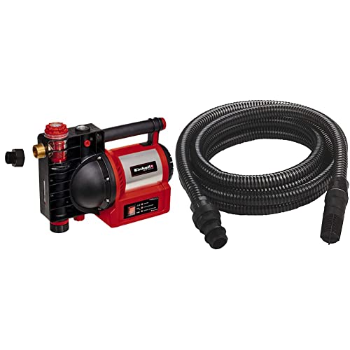 Einhell Gartenpumpe GE-GP 1246 N FS (1.200 Watt, 4.6 l/h, 5 bar Förderdruck, Wasserfüll-/Schmutz-/Sauganzeige) & Saugschlauch 4 m (4 m Länge, Kunststoffanschluss 42 mm, 5-teilig, Kunststoff) von Einhell