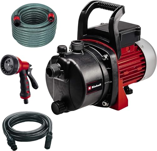 Einhell Gartenpumpen-Set GC-GP 6538 Set/I (650 W, max.3.6bar,3800L/h Fördermenge, Wassereinfüll-/-ablasschraube, inkl. 4m Saugschlauch + 20 m Gartenschlauch + Sprühpistole) von Einhell