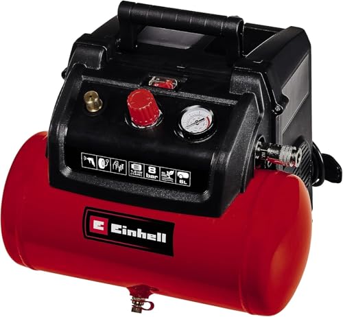 Einhell Kompressor TC-AC 190/6/8 (1,2 kW, max. 8 bar, 190 L/min Ansaugleistung, 6 Liter Tank, ölfreie Pumpe, Manometer, Schnellkupplung) von Einhell