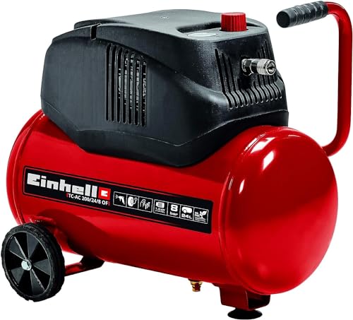 Einhell Kompressor TC-AC 200/24/8 OF (1200 W., max. 8 bar, 24 l-Tank, 180 l/min Ansaugleistung, Motordrehzahl 15000 min^-1, Druckminderer, Manometer, ölfrei) von Einhell