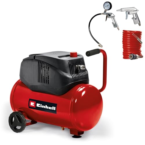 Einhell Kompressor TC-AC 200/24/8 OF (1.200 W., max. 8 bar, Druckminderer, öl-/servicefreier Motor, 24 l-Tank, vibrationsgedämpfter Standfuß, Rückschlag-/Sicherheitsventil, inkl. 3-tlg. Druckluftset) von Einhell