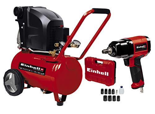 Einhell Kompressor TE-AC 270/24/10 (1.800 W, max. 10 bar, inkl. Druckminderer, 24 l-Tank, 2 Manometer & 2 Schnellkupplungen, inkl. Druckluft-Schlagschrauber) von Einhell