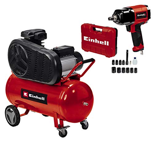 Einhell Kompressor TE-AC 430/90/10 (3000 W, 2850 min-1, 430 L/min Ansaugleistung, Riemenantrieb, bis 10 bar, 90 l-Tank, ölgeschmierte Pumpe, inkl. Druckluft-Schlagschrauber TC-PW 610) von Einhell