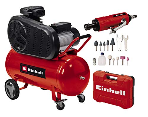 Einhell Kompressor TE-AC 430/90/10 (3000 W, 2850 min-1, 430 L/min Ansaugleistung, Riemenantrieb, bis 10 bar, 90 l-Tank, ölgeschmierte Pumpe, inkl. Druckluft-Stabschleifer TC-PP 220) von Einhell