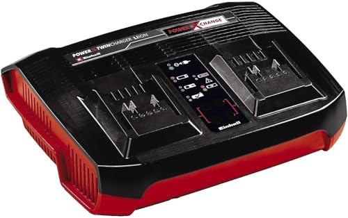 Original Einhell Ladegerät Power X-Twincharger 3A -Change (Li-Ion, gleichzeitiges Laden von 2x 18V Akkus, permanente Akkuüberwachung + int. Lademanagement, 6-fache Zustands-LED-Anzeige) von Einhell