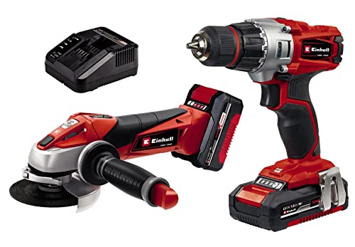 Einhell Maschinen-Set TE-TK 18 Li Kit Power X-Change (Li-Ionen, 18 V, Akku-Bohrschrauber TE-CD 18/2 Li + Akku-Winkelschleifer TE-AG 18/115 Li, inkl. 1,5 Ah & 3 Ah-Akku, Schnelladegerät) von Einhell