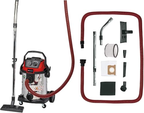 Einhell Nass-Trockensauger TE-VC 2025 SACL (Staubschutzkl. L, für Staubpartikel mit AGW-Werten >1 mg/m³, 25l-Edelstahltank, Filterreinigung, Gerätesteckdose, inkl. Düsen u. Filter), Rot , Schwarz von Einhell